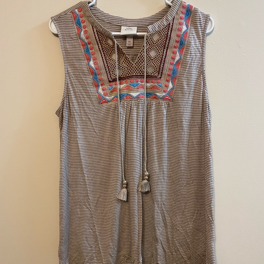 Knox Rose Boho Tank Top Stripe XL Blouse Shirt